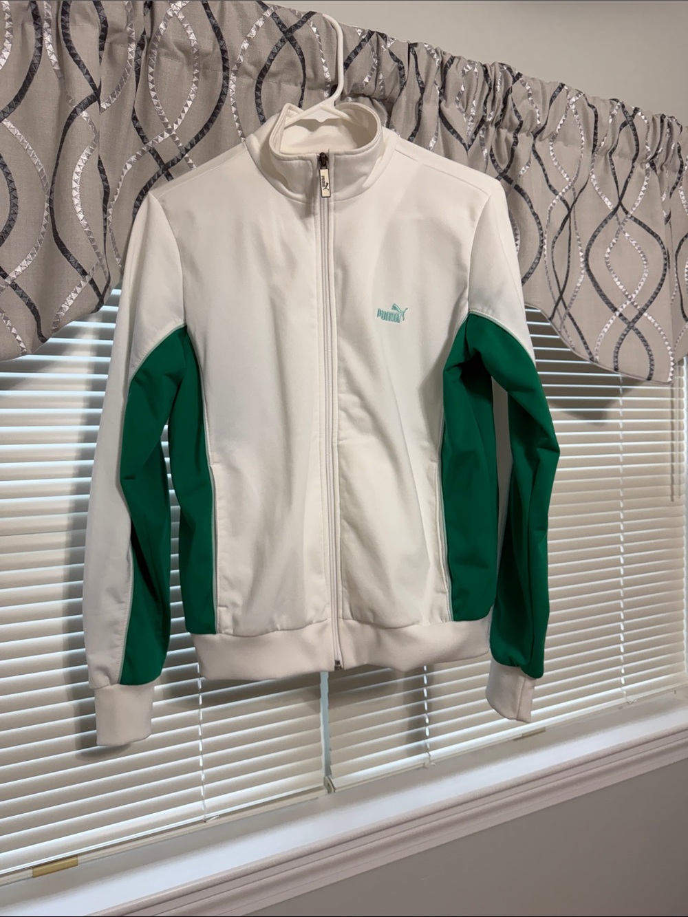 Puma White and Green Full-Zip Track Jacket